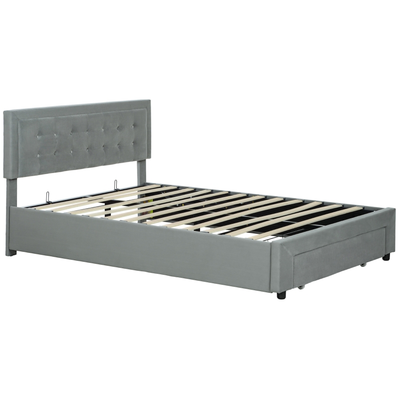 HOMCOM Cadre De Lit Double En Acier Avec Ressorts Et Tête De Lit Compatible Avec Un Matelas De