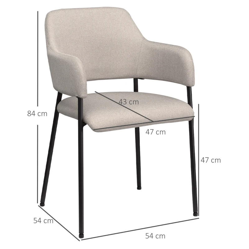 HOMCOM Chaises de salle à manger, ensemble de 2, confortables, aspect lin, cadre en métal, jusqu'à 120 kg, Beige
