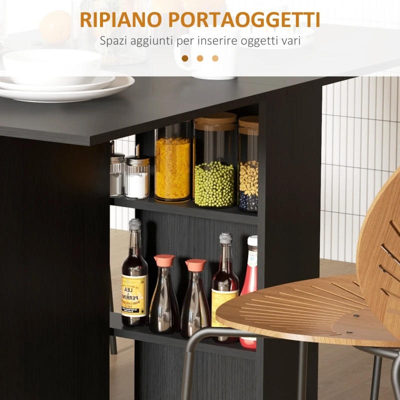 HOMCOM Tavolo Pieghevole Salvaspazio a 2 Ribalte per 6 Persone con Ripiani e Ruote, Nero