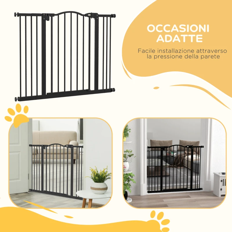 PawHut Cancelletto per Cani Estensibile con 4 Viti Regolabili, in Metallo e Plastica, 74-100x78 cm, Nero