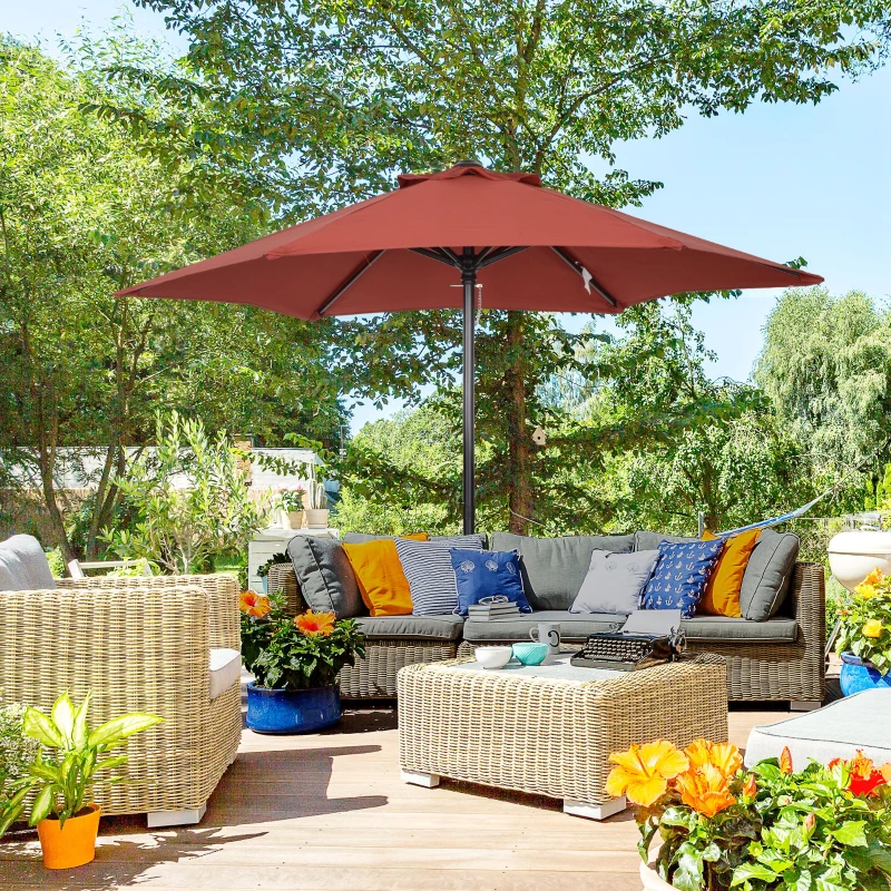 Outsunny 2m Garden Parasol Umbrella, Outdoor Sun Shade with 6 Sturdy Ribs for Balcony, Bench, Garden, Wine Red