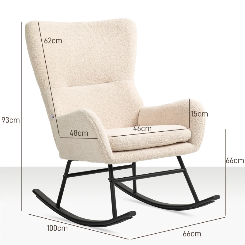 HOMCOM Rocking Chair, Rocking Chair with 10 cm Thick Seat, Curved Steel Legs, Beige and Black
