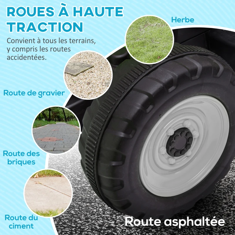 HOMCOM Tracteur électrique avec remorque amovible, pour enfants de 3 à 6 ans avec télécommande MP3 musique affichage lumières