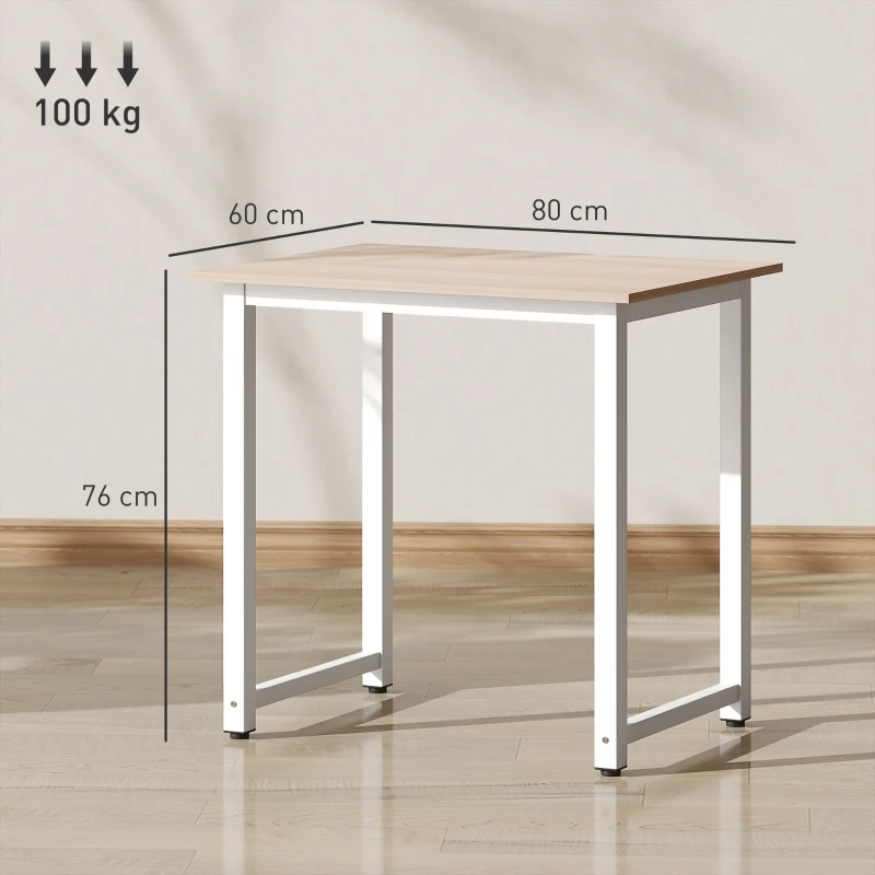 HOMCOM Computer Desk, Writing Table, 80 x 60 x 76cm Workstation for Home Office, Study with Metal Frame, Simple Assembly, White