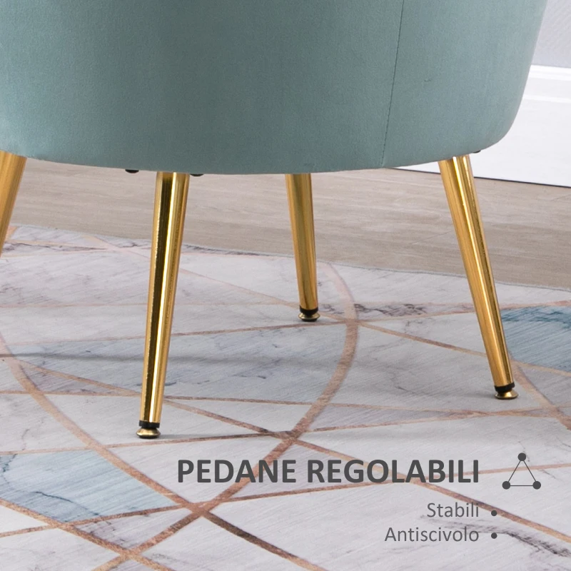 HOMCOM Poltroncina Vintage di Design in Velluto Blu, Poltroncina da Camera con Schienale Alto 76x67x74cm, Verde