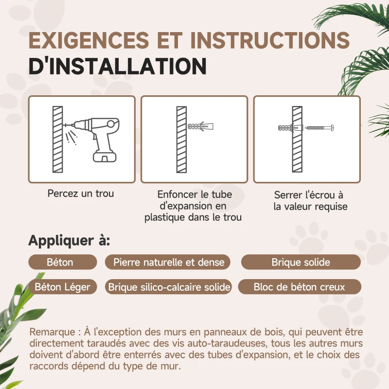 PawHut Étagères murales pour chat complet 4 pièces avec marches échelle plates-formes de saut griffoirs boule de jouet, gris