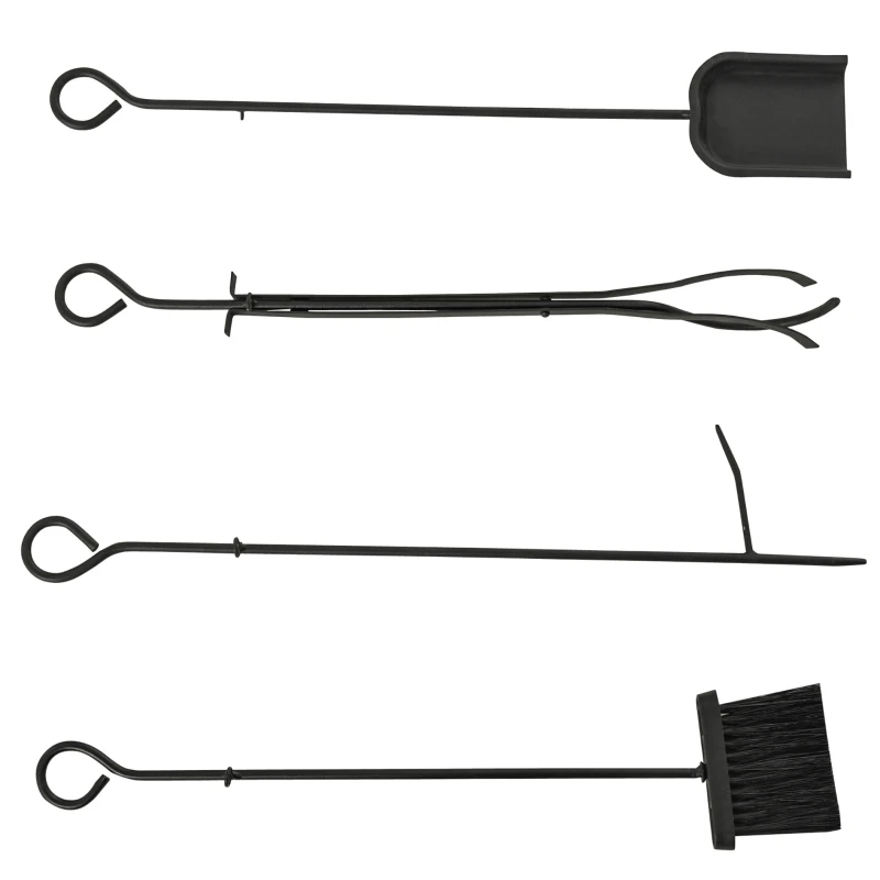 Outsunny Portalegna da Interno ed Esterno in Metallo a 2 Ripiani, Porta Legna per Interni con Supporti Rimovibili, Paletta, Scopa, Attizzatoio e Pinza, 44.5x29.5x73 cm, Nero