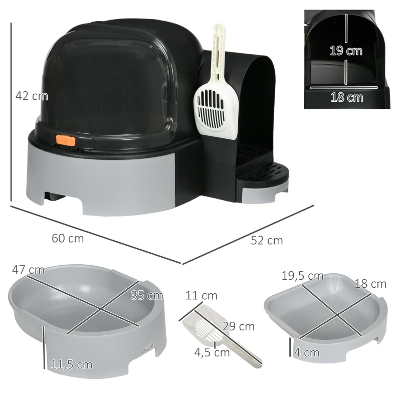 PawHut Maison de toilette, bac à litière fermé pour chat compartiment inférieur amovible pour un nettoyage facile pelle inclus