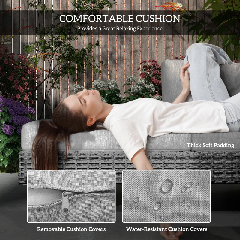 Outsunny Three-Piece Rattan Sofa Set, with Cushions - Light Grey