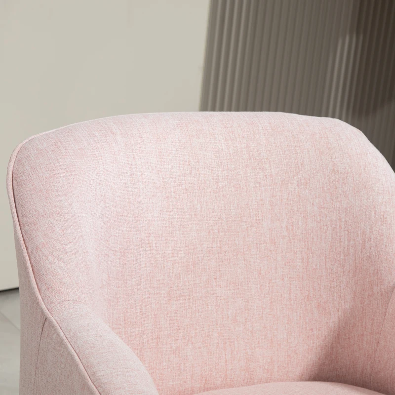 HOMCOM Butaca de Salón Moderna Sillón Individual Tapizado en Lino con Patas de Madera Carga 120 kg 64,5x65x79,5 cm Rosa