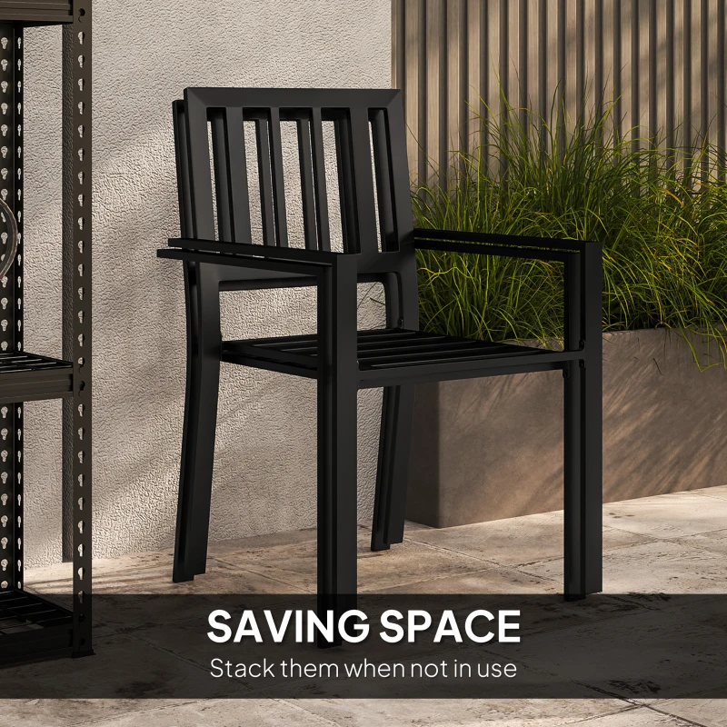 Outsunny 3 Piece Patio Bistro Set with Plastic Top, 2 Stackable Chairs, Galvanised Steel Frame, Grey