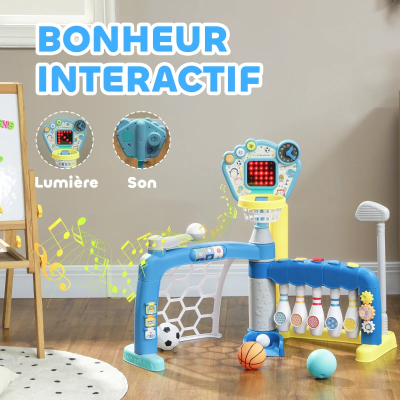 AIYAPLAY Ensemble de jeux sportives 5 en 1 pour enfants multi-activités avec football, basket-ball, golf, baseball, bowling