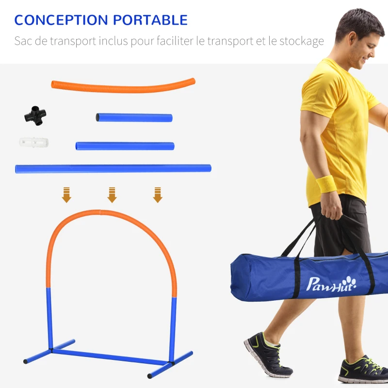 PawHut Kit d'équipement d'agilité pour chien kit d'agilité pour chien sac de transport 88 x 64 x 95 cm bleu et orange