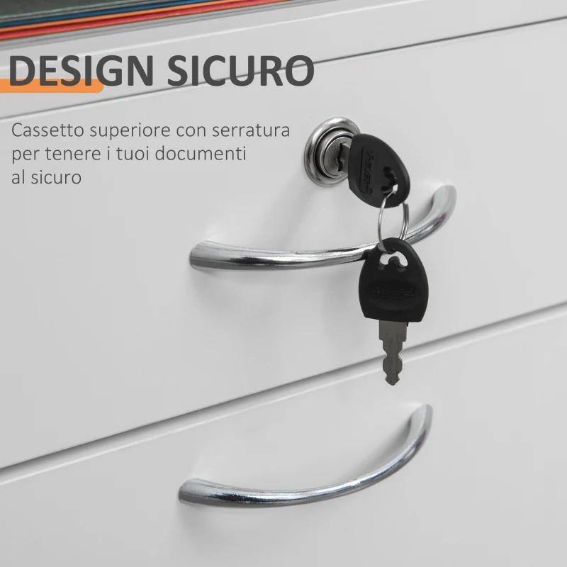 HOMCOM Schedario da Ufficio con Cassetto, Ruote a Freno e Ripiano Aperto, Cassettiera Ufficio con Serratura e 2 Chiavi per Lettera/Legale/Formato A4, Armadietto per Studio, 40x35x60cm, Bianco