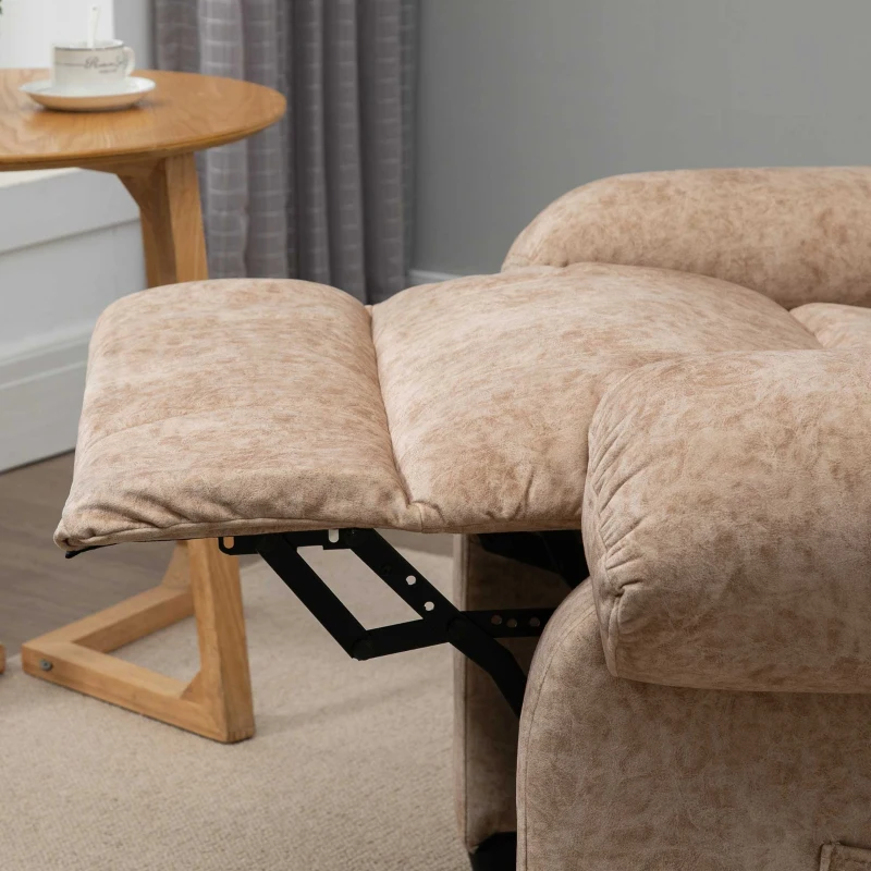 HOMCOM Sillón Relax Reclinable Manual Tapizado en Terciopelo Acolchado Sillón Relax con Reposapiés Retráctil y Bolsillos Laterales para Salón Oficina Dormitorio 88x91x108 cm Beige(m-8)