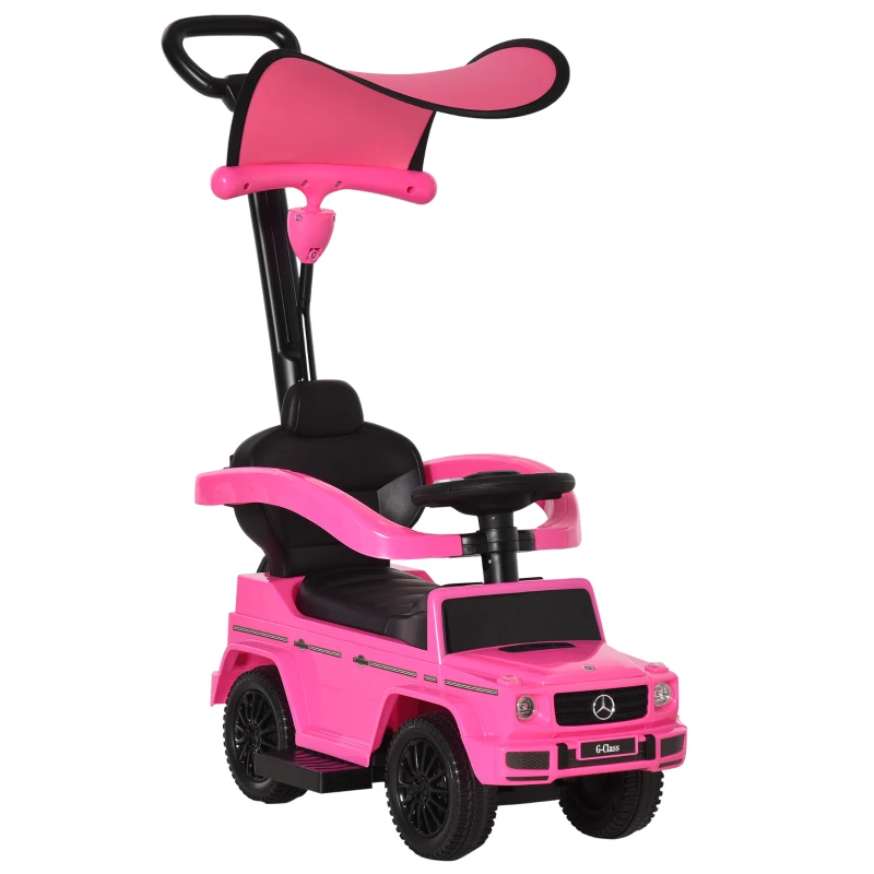 HOMCOM Porteur Enfants Voiture Enfant Multi-équipée 12-36 Mois klaxon Marche-Pieds, Garde-Corps et ombrelle Rose
