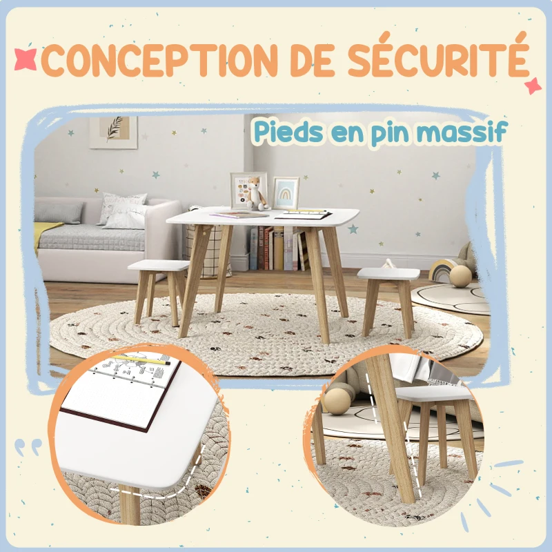 AIYAPLAY Ensemble 1 table et 2 chaises pour enfants, meuble polyvalent pour chambre, salle de jeux, 3-8 ans