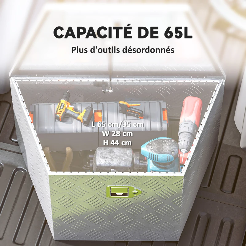 HOMCOM Boîte à outils pour remorque boîte de rangement en aluminium verrouillable en forme trapézoïdal 73,7 x 41 x 46 cm argent