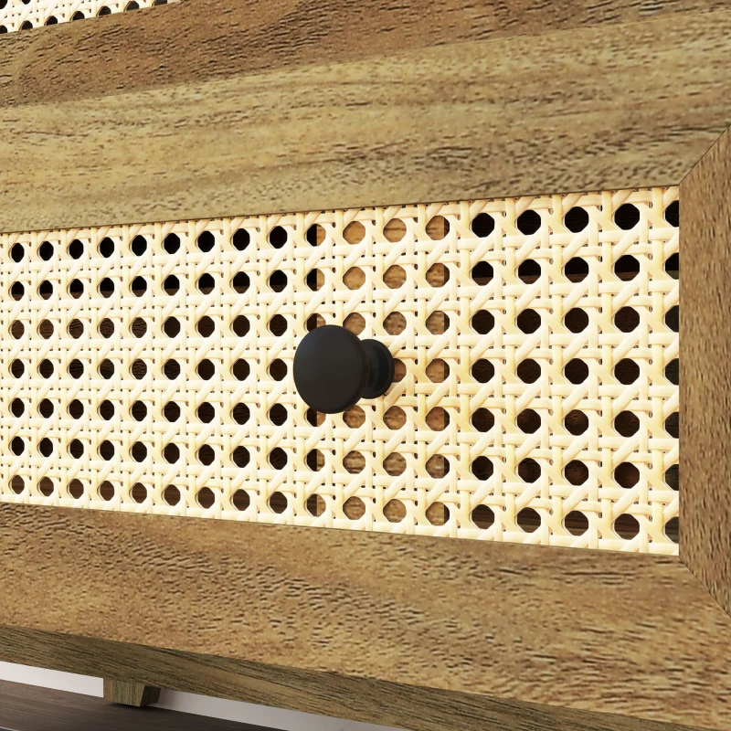 HOMCOM Kommode 3 Schubladen Aufbewahrungsmöbel mit Rattanbespannung helles Holzoptik 80 x 35 x 76 cm