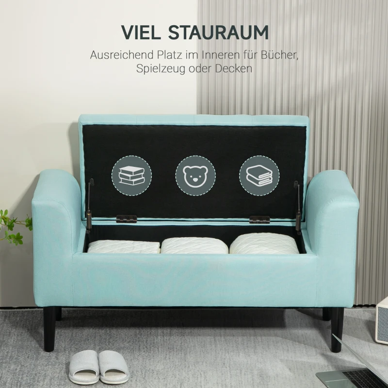 HOMCOM Sitzbank mit Stauraum, Polsterbank, belastbar bis 130 kg, Leinenoptik, Kautschukholz, 116 x 44 x 58 cm, Grün