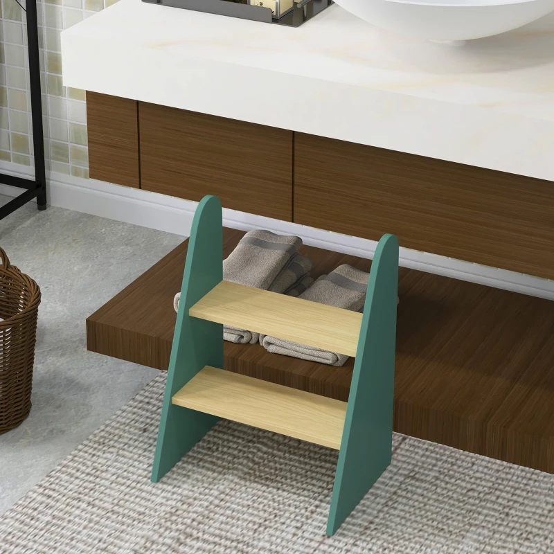 AIYAPLAY Marche pied enfant marchepied enfants 2 marches pour enfants 3 à 8 ans en bois charge max. 20 kg vert