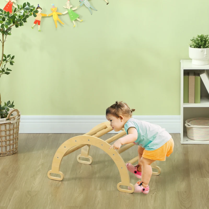 AIYAPLAY Arche escalade enfants bascule en bois d'intérieur pour garçons & filles, tout-petits de 18 à 48 mois, bois naturel