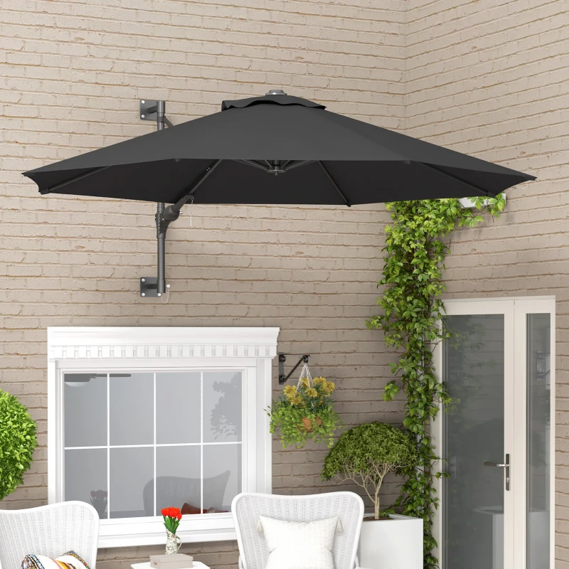 Outsunny 3m Wall-Mounted Parasol Shade, with Handle - Grey