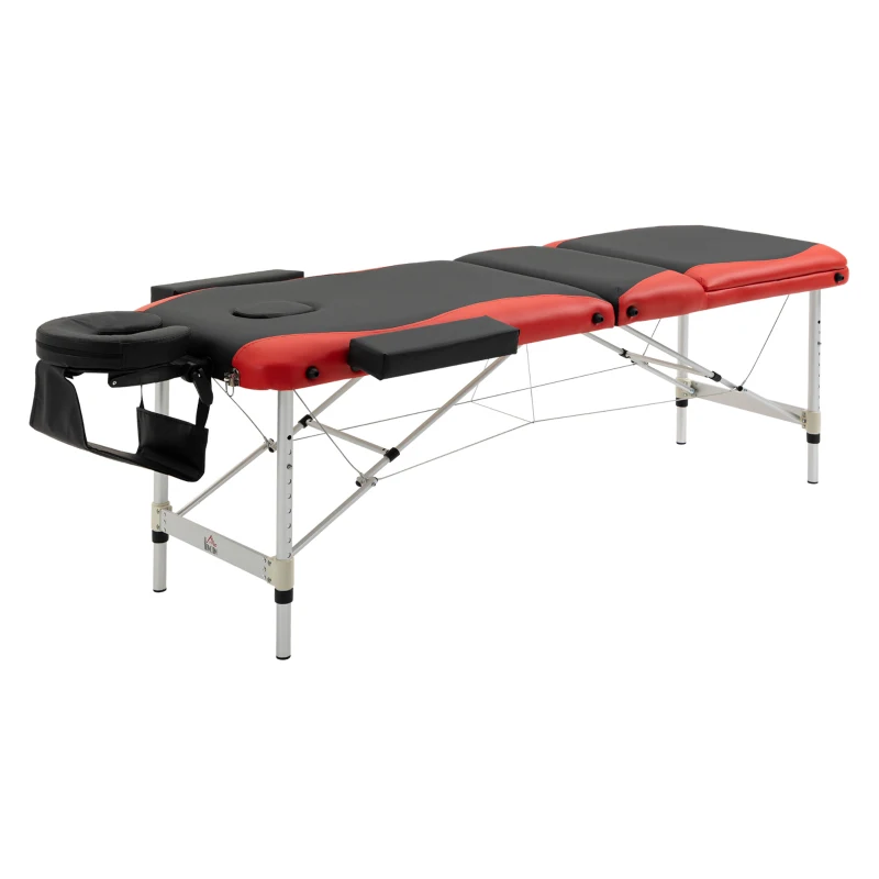 HOMCOM Table de massage pliante Lit de massage ajustable en hauteur avec appuie-tête Lit de massage en aluminium Mousse Plastique Noir+Rouge 215 x 60 x 61-84 cm