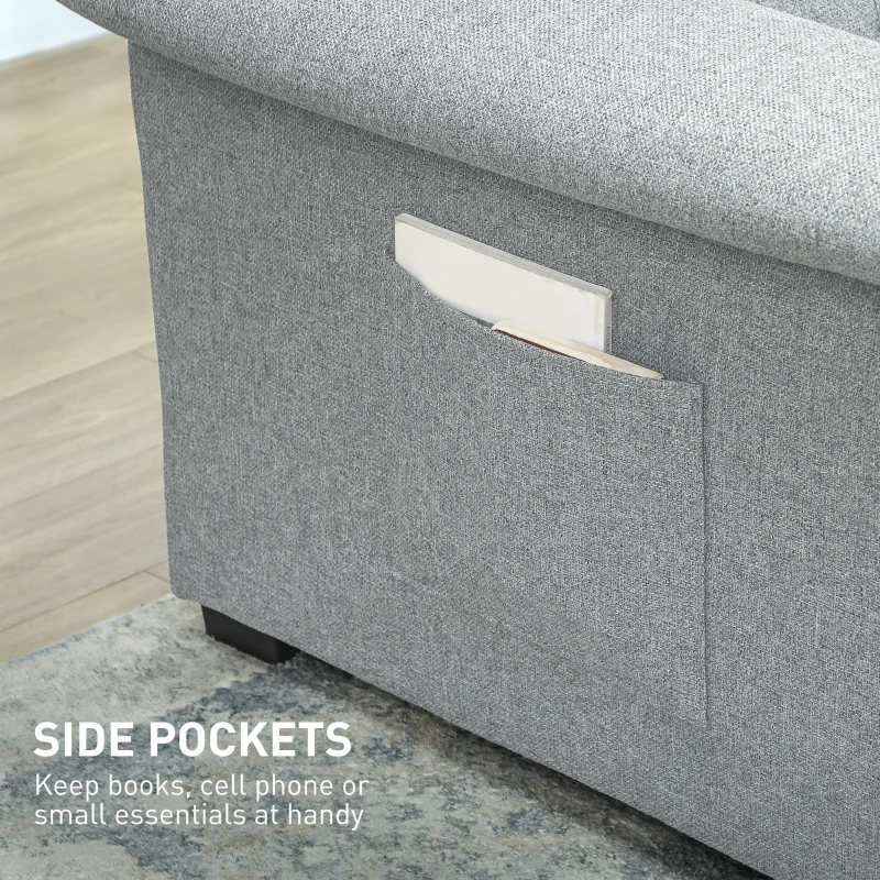 HOMCOM Pull Out Sofa Bed, Fabric 2 Seater Click Clack Sofa Bed Settee with 2 Pocket Springs, Convertible Sofa Couch with Pillows and Side Pockets for Living Room, Home Office, Light Grey