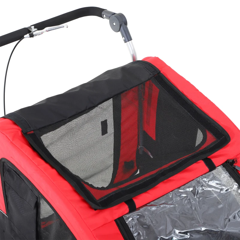 HOMCOM 2-in-1 Pet Bike Jogger Trailer with Swivel Front Wheel, Reflectors, and Hitch Bar Included in Red Black
