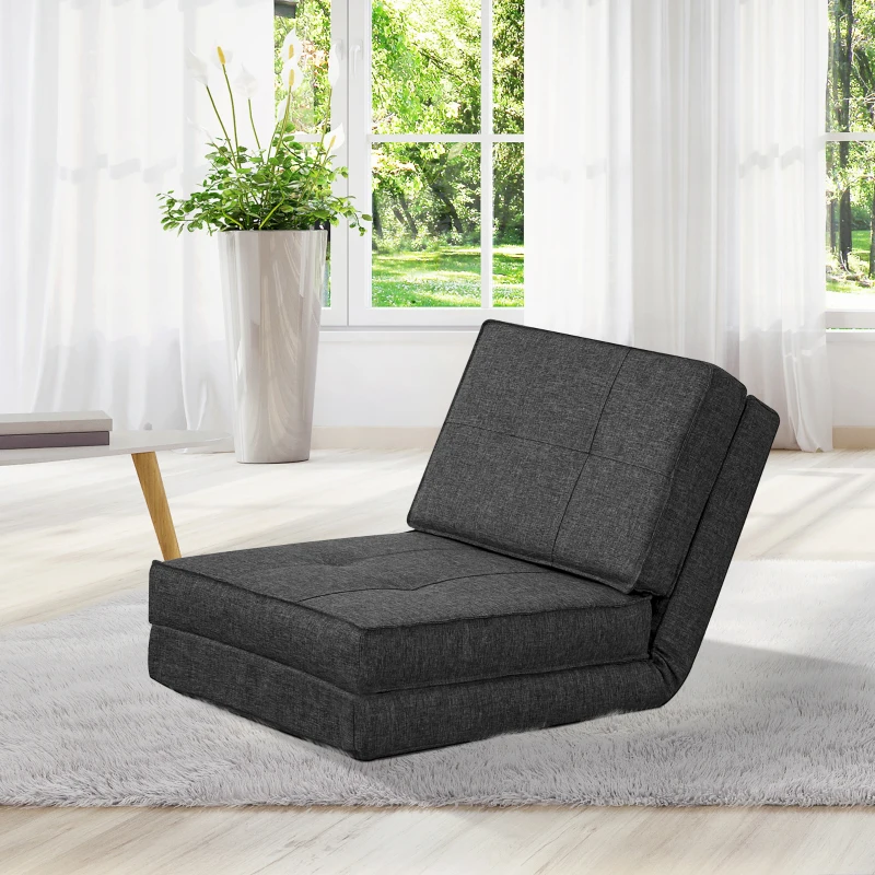 HOMCOM Armchair - Folding Spare Mattress - Convertible Chair - Adjustable Backrest 5 Positions - Gray Linen-Look Polyester Fabric