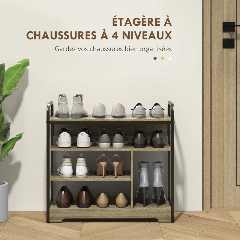 HOMCOM Meuble à chaussures 4 niveaux, meuble de rangement 11 paires de chaussures cadre en métal - 70l x 30P x 65H cm noir