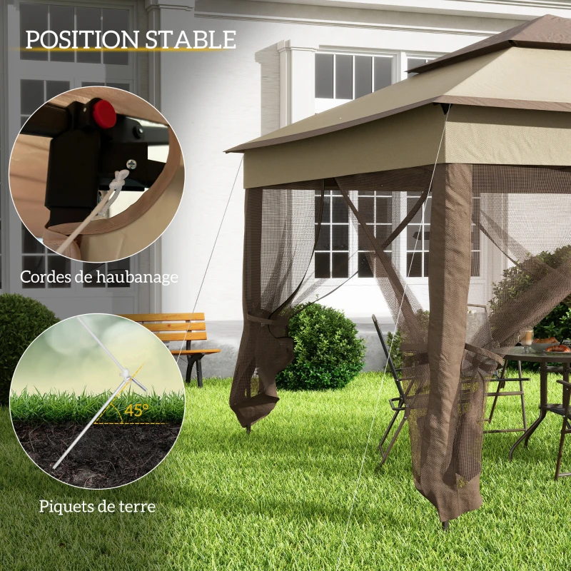 Outsunny Tonnelle de jardin exterieur Pop-up barum Pliant, 3 x 3 m, Métal Polyester, imperméabilisé Anti UV, moustiquaires + Sac de Transport, café