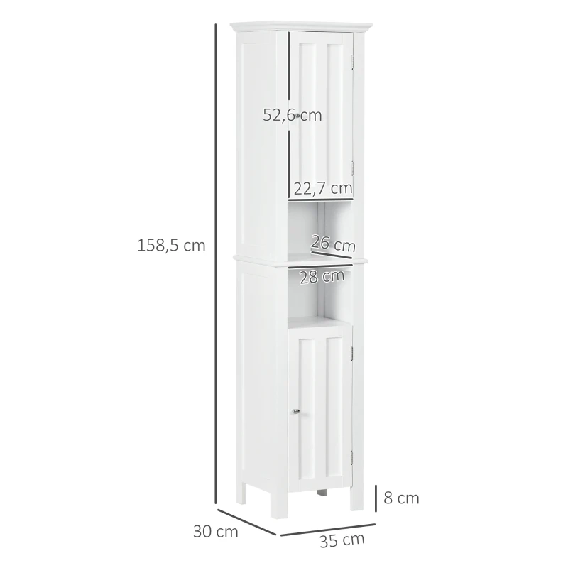 kleankin Badezimmerschrank hoher Schrank mit modernem Design 2 Schränke mit Tür 35 x 30 x 158,5 cm Weiß