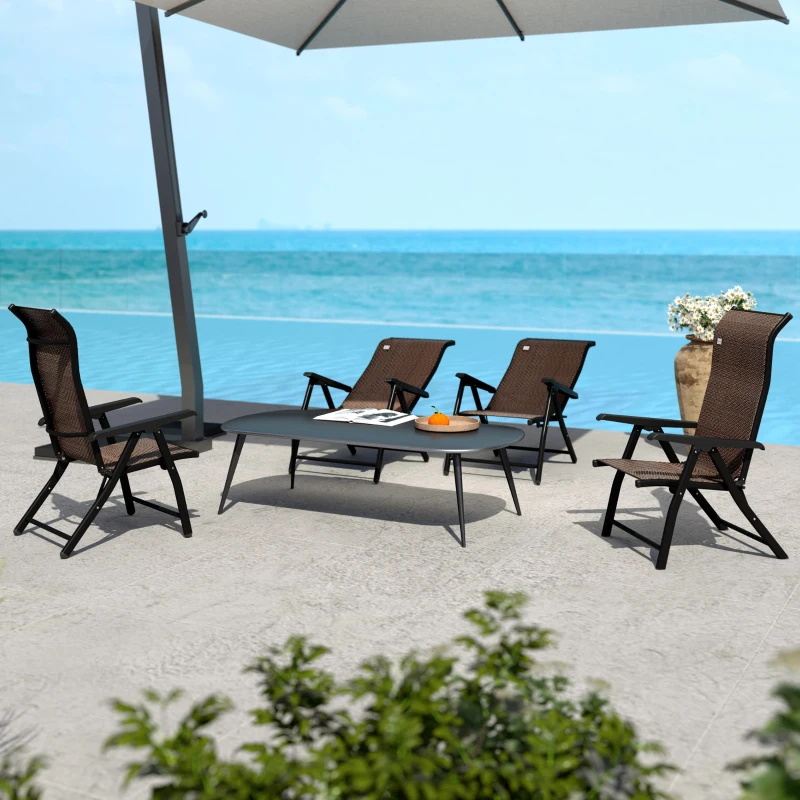 Outsunny Set of Four Folding Garden Chairs, with Seven-Position Adjustable Backs, Dark Brown
