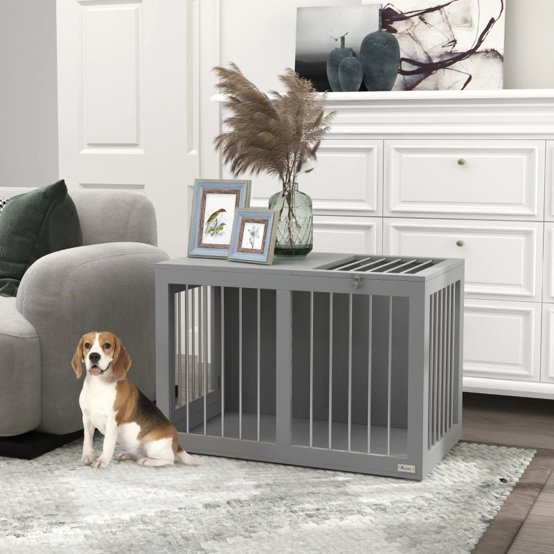 PawHut Cage pour chien intérieur niche pour chiens 2 portes verrouillables bonne ventilation 80 x 50 x 56,5 cm gris
