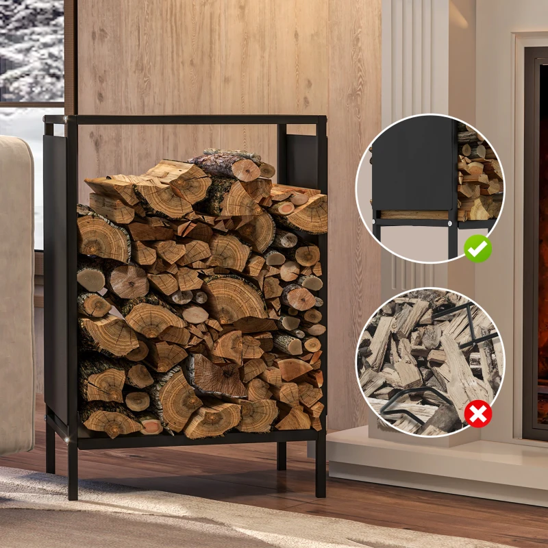 Outsunny Range bûche interieur porte bûche de cheminée support de bois de chauffage pour intérieur extérieur 44x28x65 cm noir