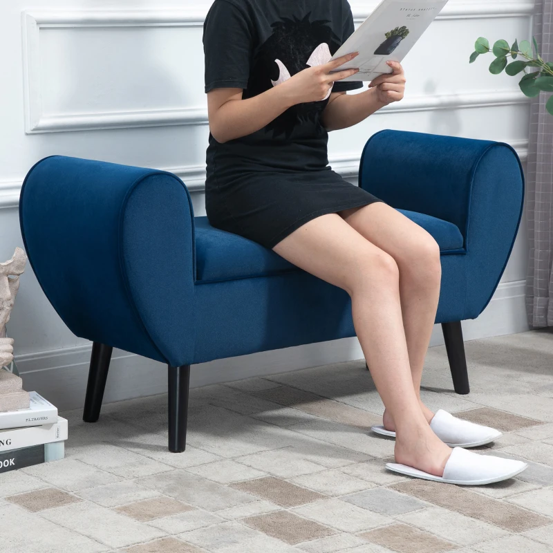 HOMCOM Polsterbank mit Stauraum und Armlehnen, Truhenbank für Flur, Schlafzimmer, Wohnzimmer, 118 x 42 x 66 cm, Dunkelblau