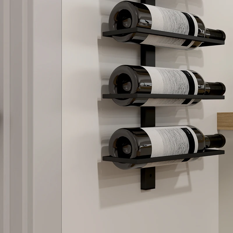 HOMCOM Weinregal, Wandregal für 10 Flaschen Wein, 10 Ebenen, Metall, für Küche, Wohnzimmer, Hausbar, Schwarz(m-9)