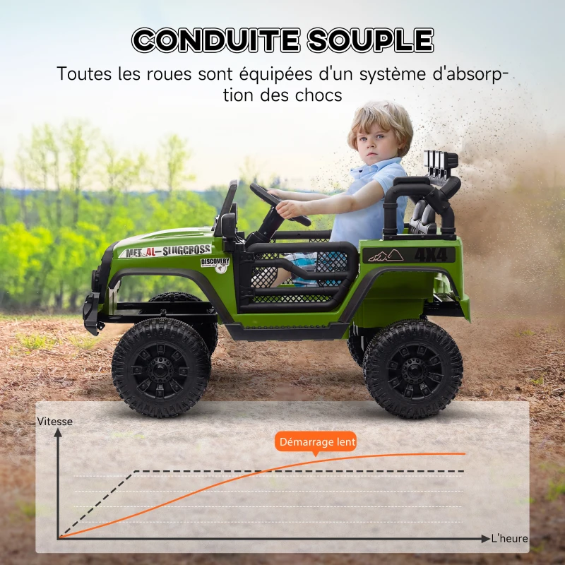 AIYAPLAY Buggy 4x4 voiture électrique enfant UTV avec télécommande 2.4Ghz 2 moteurs 12 V vert