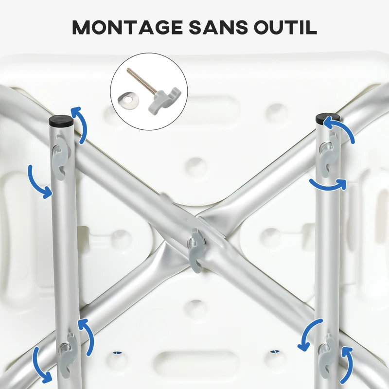 HOMCOM Tabouret de douche chaise de douche ergonomique hauteur réglable pieds antidérapants 56,5 x 53,5 x 87 cm blanc et bleu