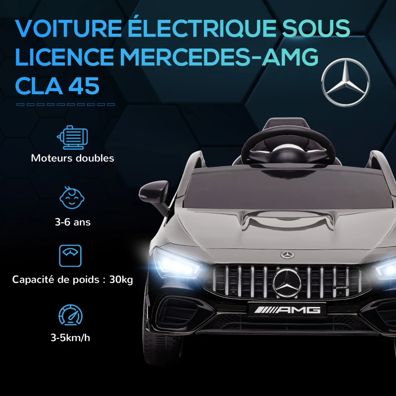 AIYAPLAY Voiture électrique enfant Mercedes-benz AMG CLA 45, télécommande, vitesse réglable (3-5 km/h), phare LED musique, noir