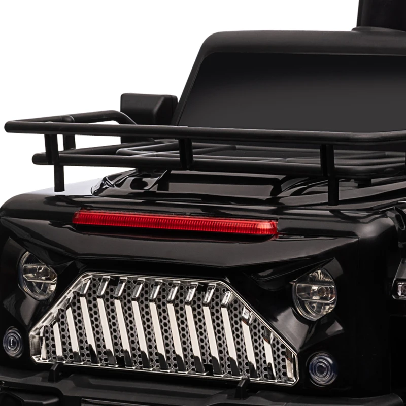 HOMCOM Voiture Électrique pour Enfants, Tout-Terrain, avec Espace de Rangement, 3 km/h, Connexion Musicale, Phares, Klaxon, Noir