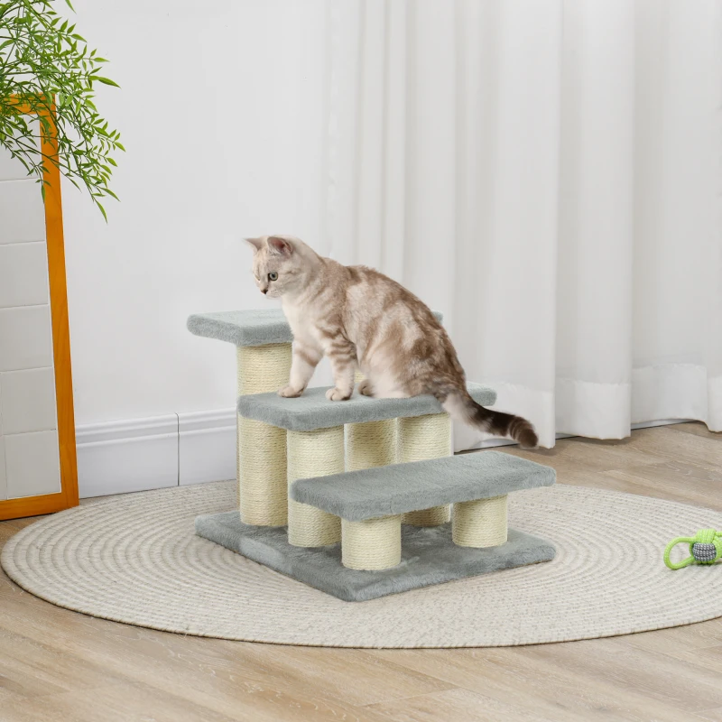 PawHut Pet Stairs 3-step Pet Ladder Cat dog Stairs Climb Ladder Cat Tree, Grey