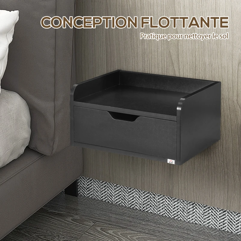 HOMCOM Lot de 2 tables de chevet murales tables de nuit suspendues tiroir plateau aspect bois dim. 40L x 30l x 19,5H cm