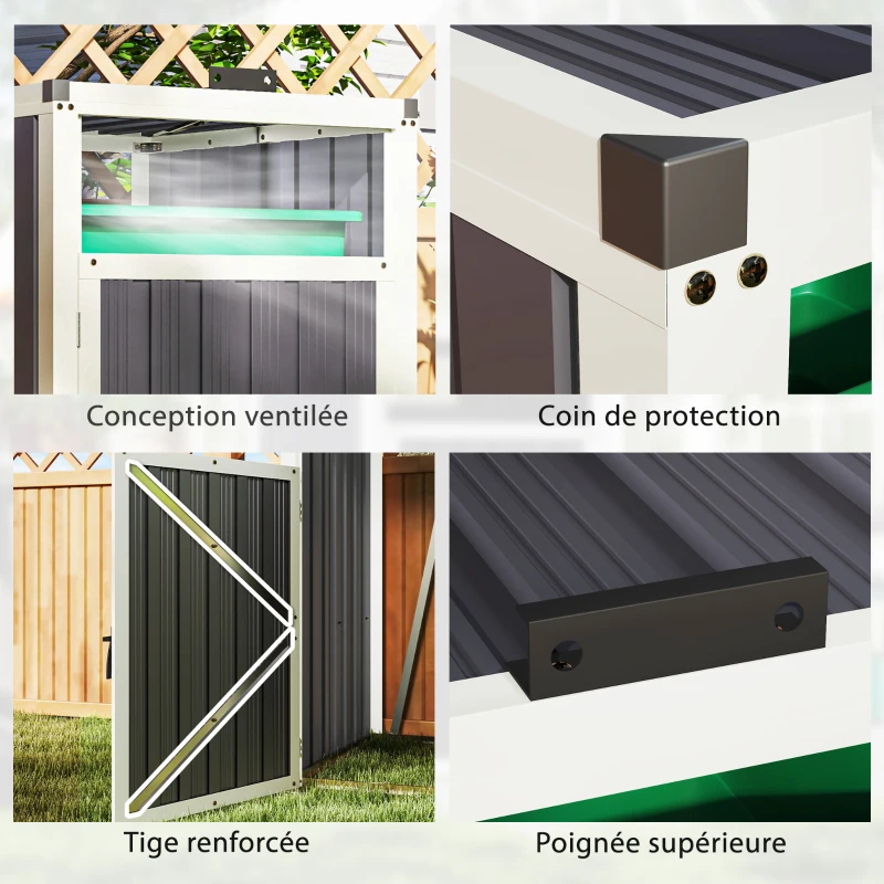 Outsunny Abri pour 1 poubelle 240L cache poubelle extérieur couvercle relevable 180° acier galvanisé 73 x 81 x 122 cm gris foncé