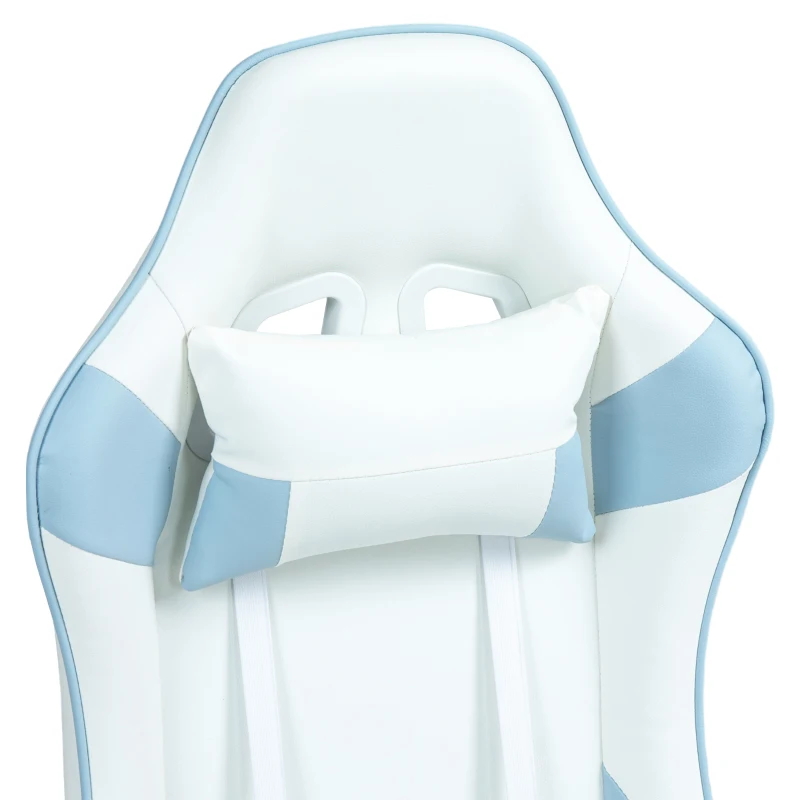 HOMCOM Silla Gamer con Cojín Lumbar Reposabrazos Ajustable Reposacabezas Extraíble y Altura Ajustable 67x60x120-128 cm Azul