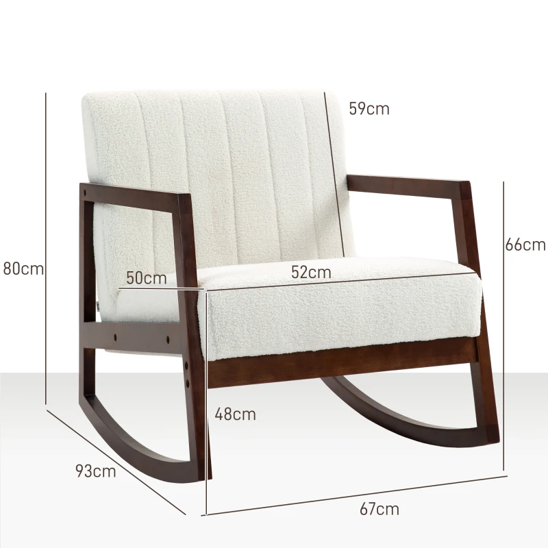 HOMCOM Rocking Chair Nursing Chair Rocking Chair in Loop Wool Effect Fabric with Solid Rubberwood Legs
