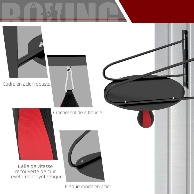 HOMCOM Punching Ball Poire de Vitesse Boxe avec Support Plateau tournant + Pompe Hauteur Réglable Rouge Noir