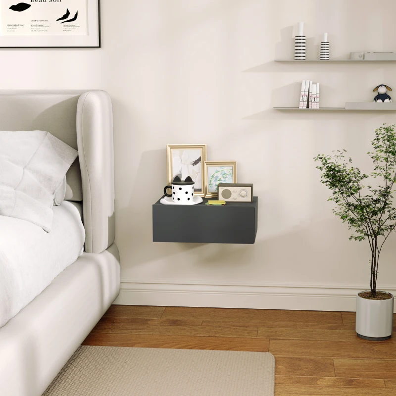 HOMCOM Comodino Sospeso Moderno con Cassetto, in Legno, 40x30x15 cm, Nero